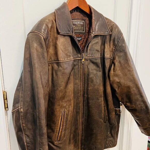 Vintage Distressed Oakwood Classic Leather Jacket Men's Large Johnny Depp Style - Picture 13 of 16